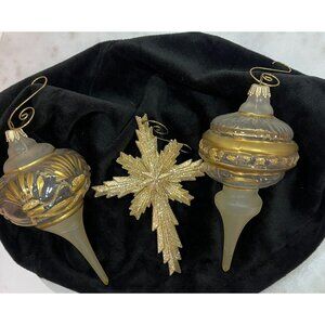 Vtg Christmas tree Ornament Lot of 3 Gold Accents 6" Star 5" set Holiday